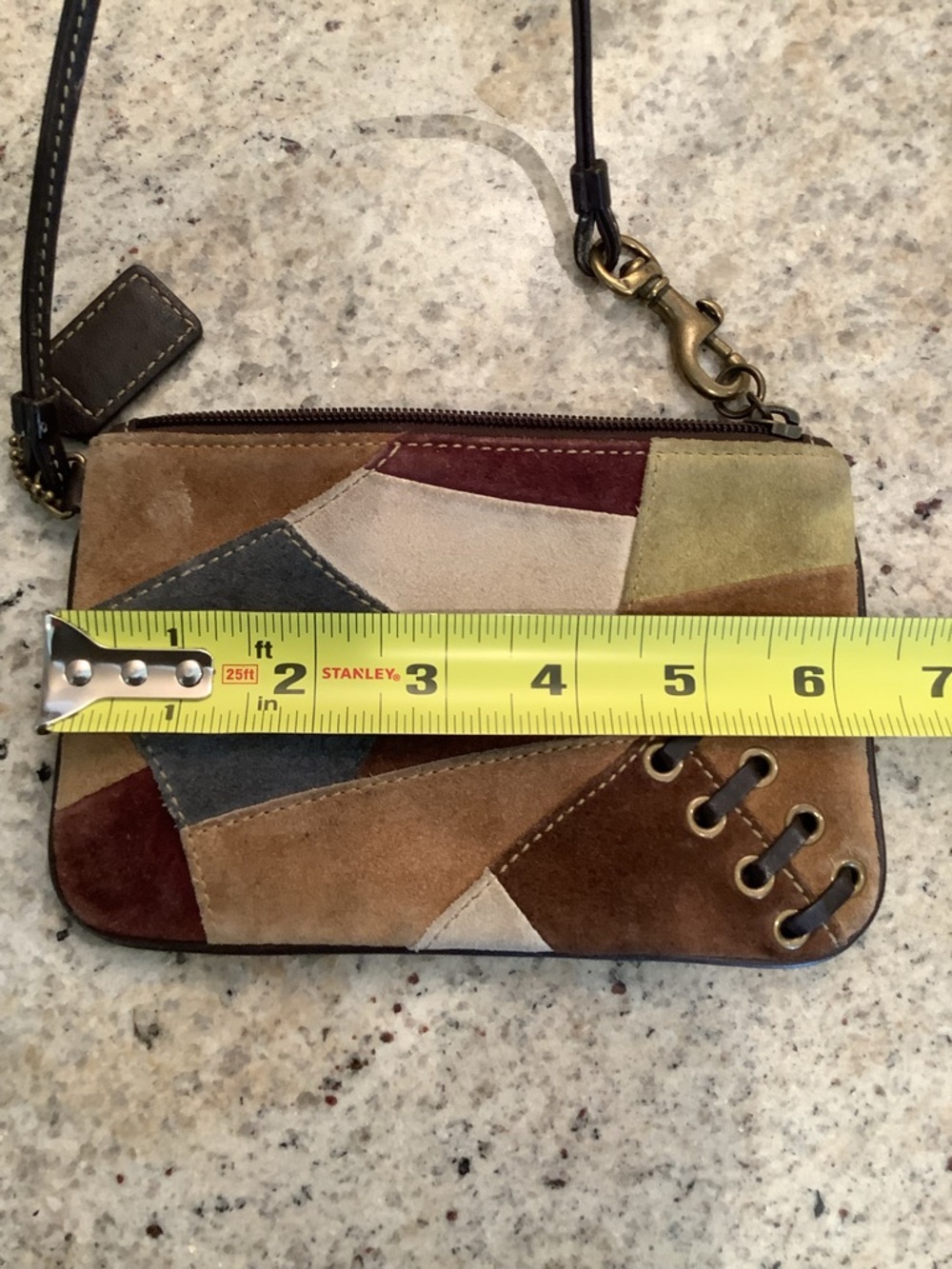 Vintage Coach Patchwork Suede Wristlet -(Green, Burgundy, Tan, Blue, Brown) - Picture 5 of 6